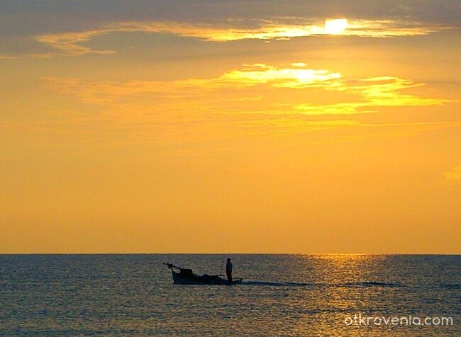 Не е Старецът и морето по Е.Хемингуей, а рибар с лодка в утринно море!